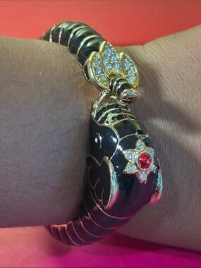 Gold & Black Koi Fish Bangle Bracelet with Red Accent